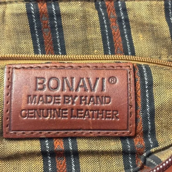 VTG BONANI Basket Weave Leather Crossbody Shoulder Bag Purse Boho Unique